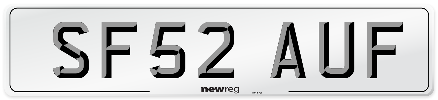 SF52 AUF Number Plate from New Reg